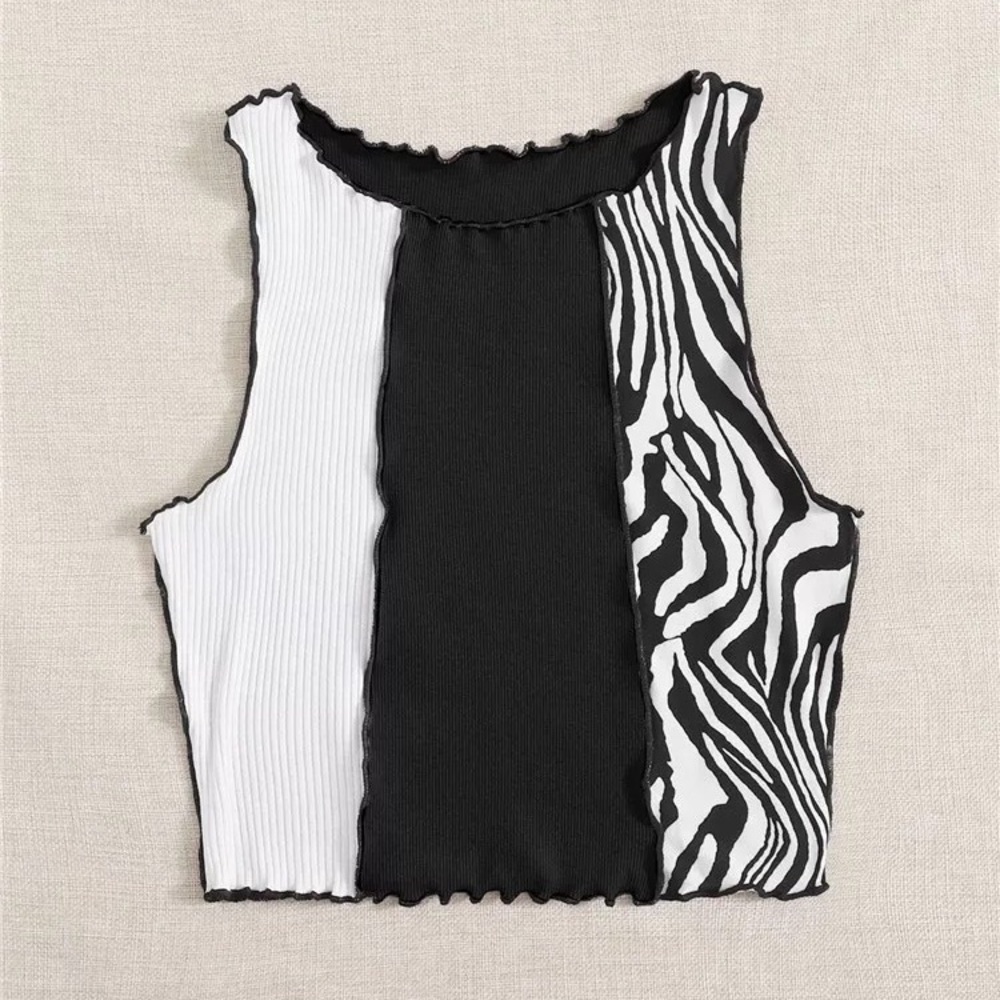 Zebra Color Block Crop Top